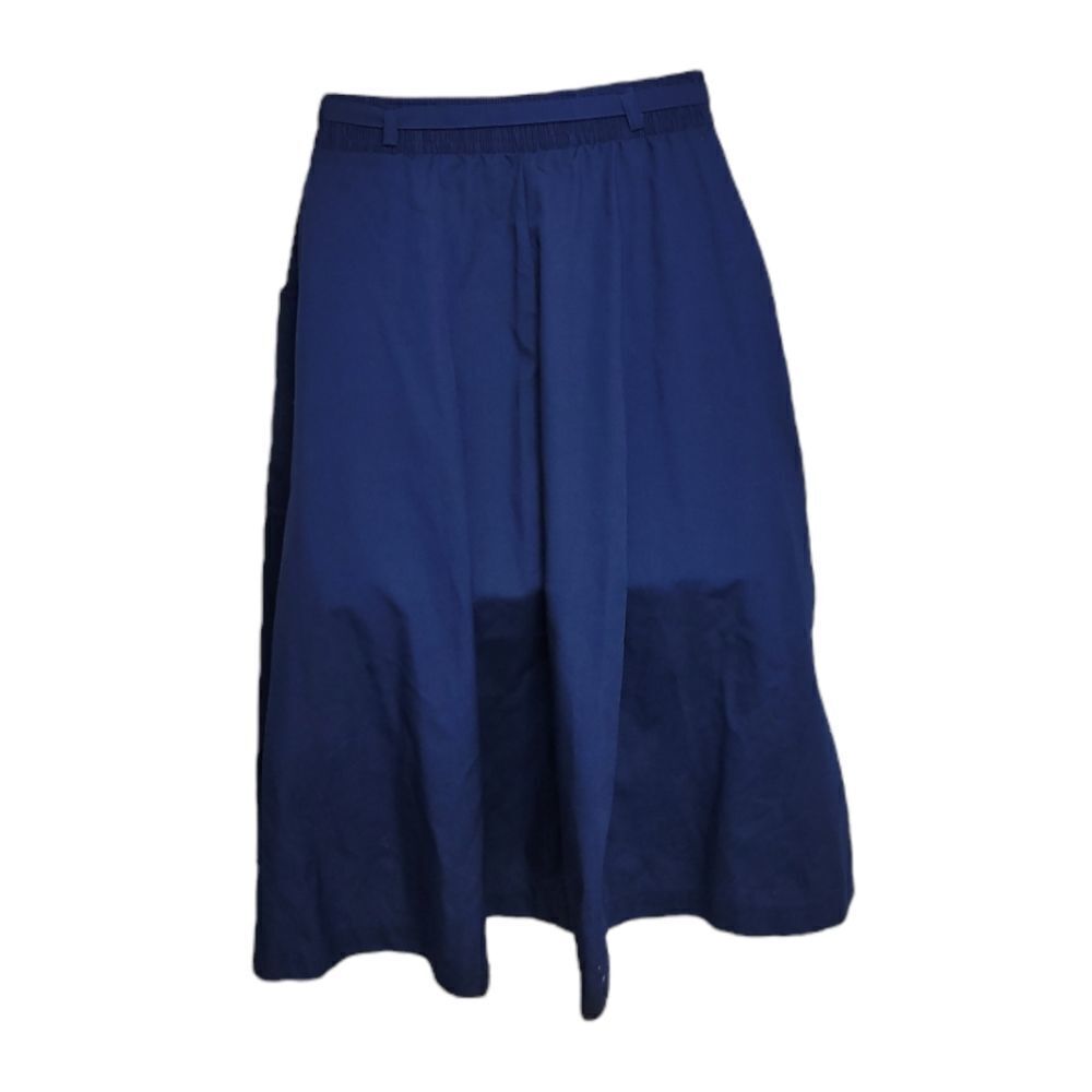 VINTAGE 70s skirt button up navy blue elastic waist fit and flare‎ midi S - Picture 2 of 8